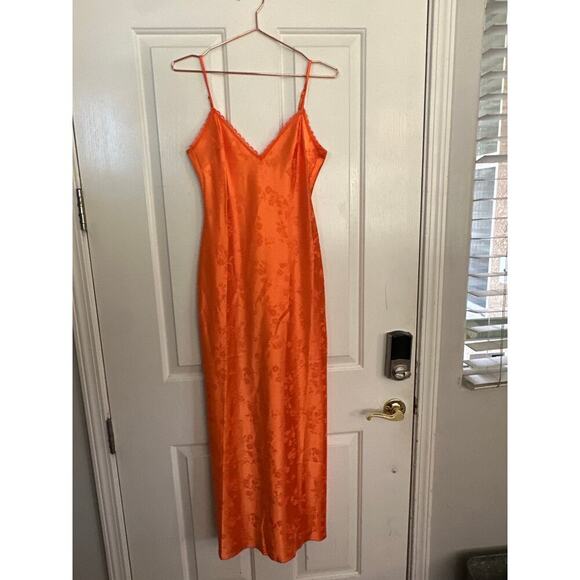 Miss Selfridge Women's Orange Satin Jacquard Strap Back Maxi Slip Dress Size 4 - Picture 7 of 12